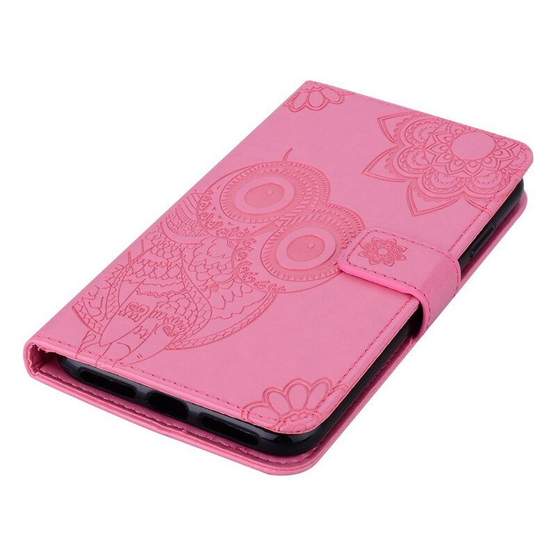 Custodia in pelle Samsung Galaxy A42 5G Gufo Mandala E Cordino