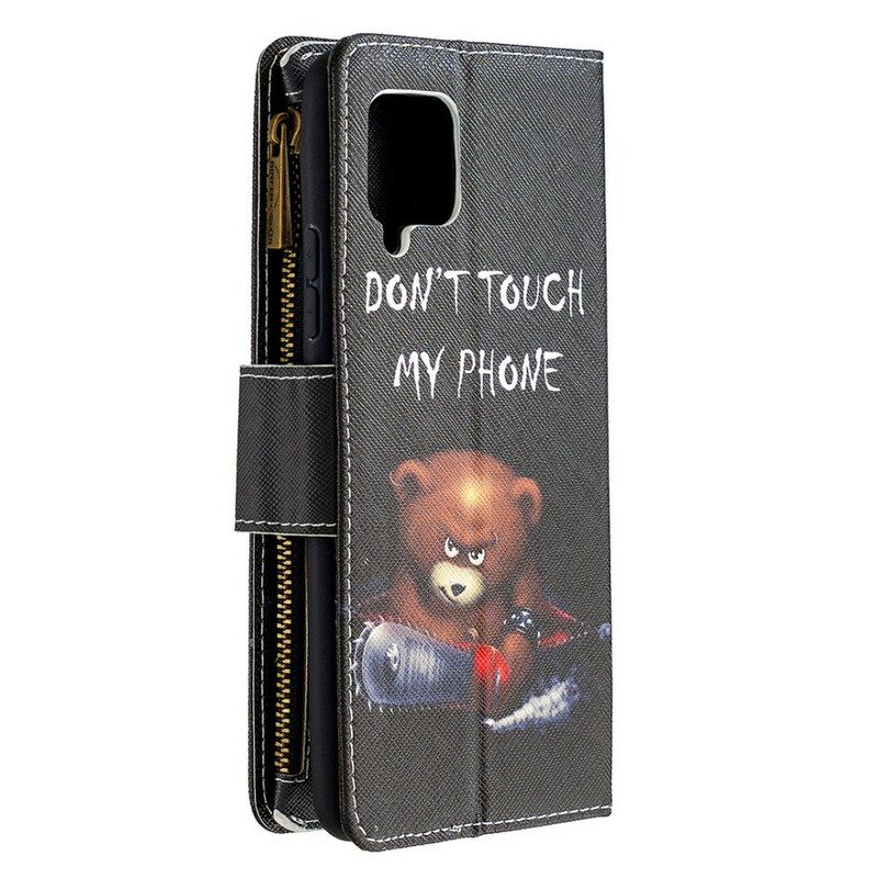 Custodia in pelle Samsung Galaxy A42 5G Orsetto Tascabile Con Cerniera