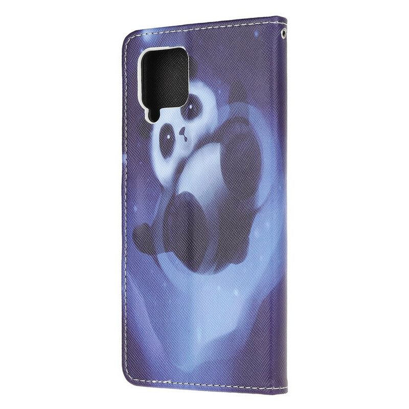 Custodia in pelle Samsung Galaxy A42 5G Panda Space Con Cordino