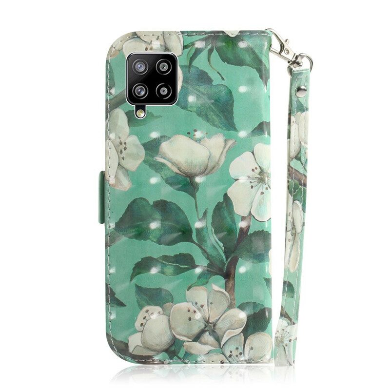 Custodia in pelle Samsung Galaxy A42 5G Ramo Fiorito Con Cinturino
