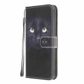 Custodia in pelle Samsung Galaxy A42 5G Strappy Occhi Di Gatto Nero