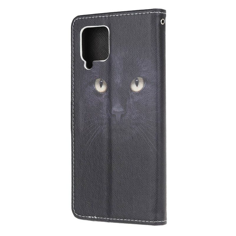 Custodia in pelle Samsung Galaxy A42 5G Strappy Occhi Di Gatto Nero