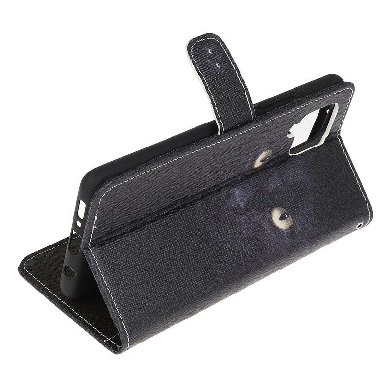Custodia in pelle Samsung Galaxy A42 5G Strappy Occhi Di Gatto Nero