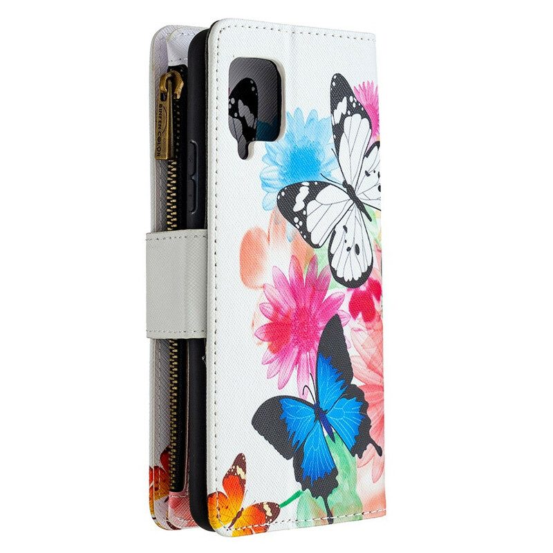 Custodia in pelle Samsung Galaxy A42 5G Tasca Con Cerniera Per Farfalle