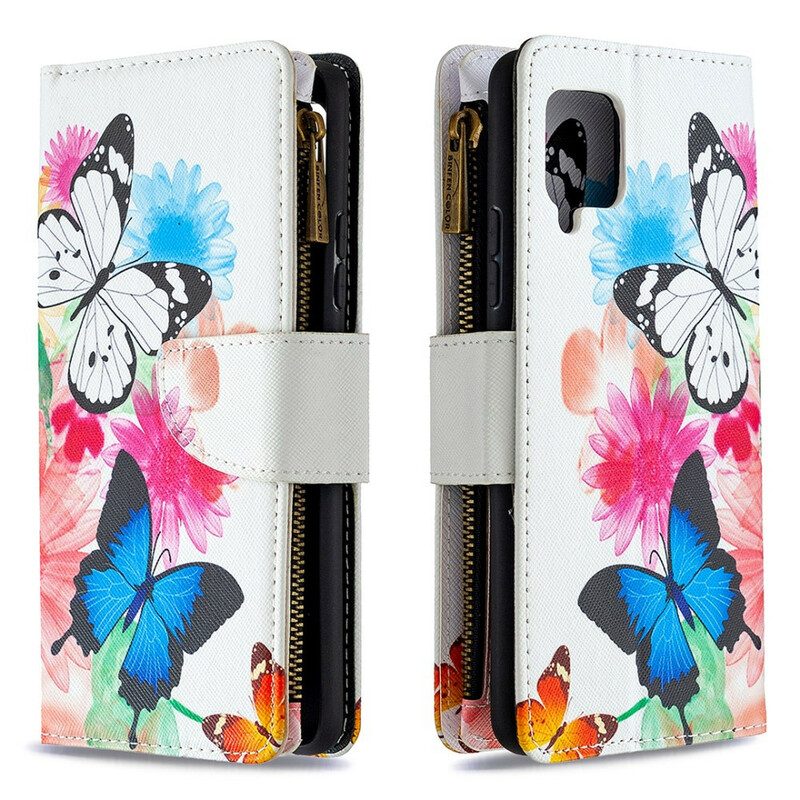 Custodia in pelle Samsung Galaxy A42 5G Tasca Con Cerniera Per Farfalle
