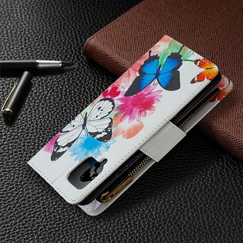 Custodia in pelle Samsung Galaxy A42 5G Tasca Con Cerniera Per Farfalle
