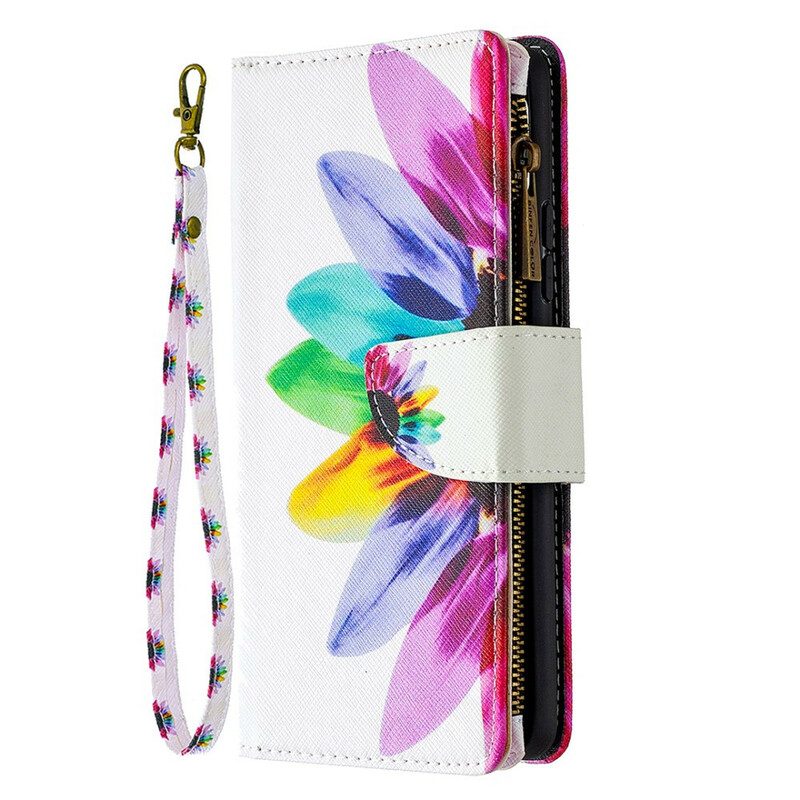 Custodia in pelle Samsung Galaxy A42 5G Tasca Con Zip A Fiore