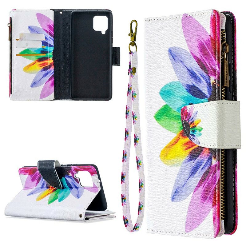 Custodia in pelle Samsung Galaxy A42 5G Tasca Con Zip A Fiore