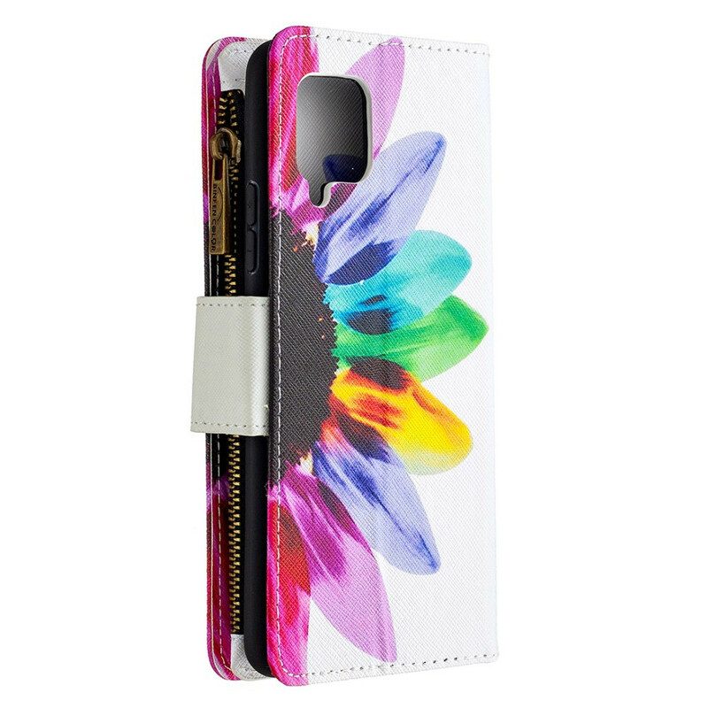 Custodia in pelle Samsung Galaxy A42 5G Tasca Con Zip A Fiore