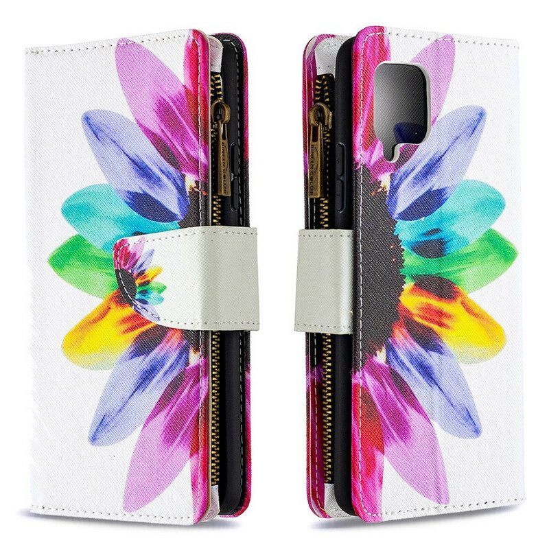 Custodia in pelle Samsung Galaxy A42 5G Tasca Con Zip A Fiore