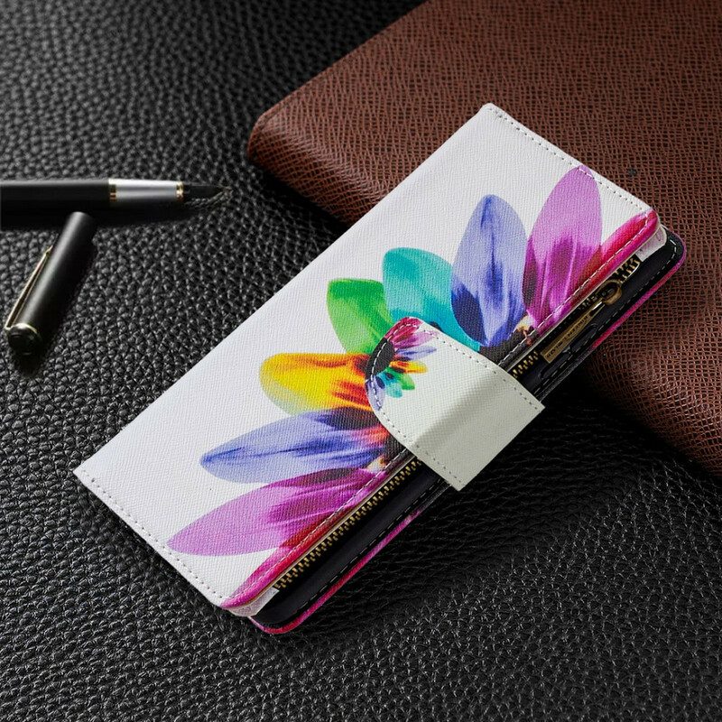 Custodia in pelle Samsung Galaxy A42 5G Tasca Con Zip A Fiore