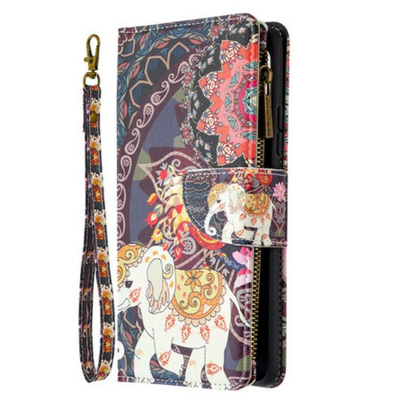 Folio Cover Samsung Galaxy A42 5G Tasca Con Zip A Forma Di Elefante