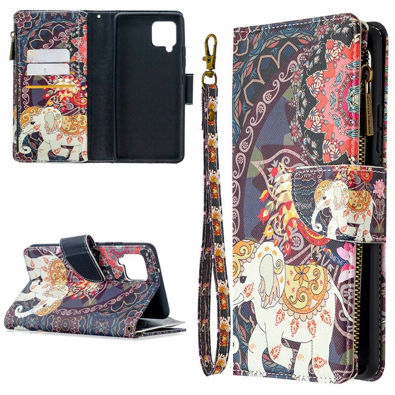 Folio Cover Samsung Galaxy A42 5G Tasca Con Zip A Forma Di Elefante