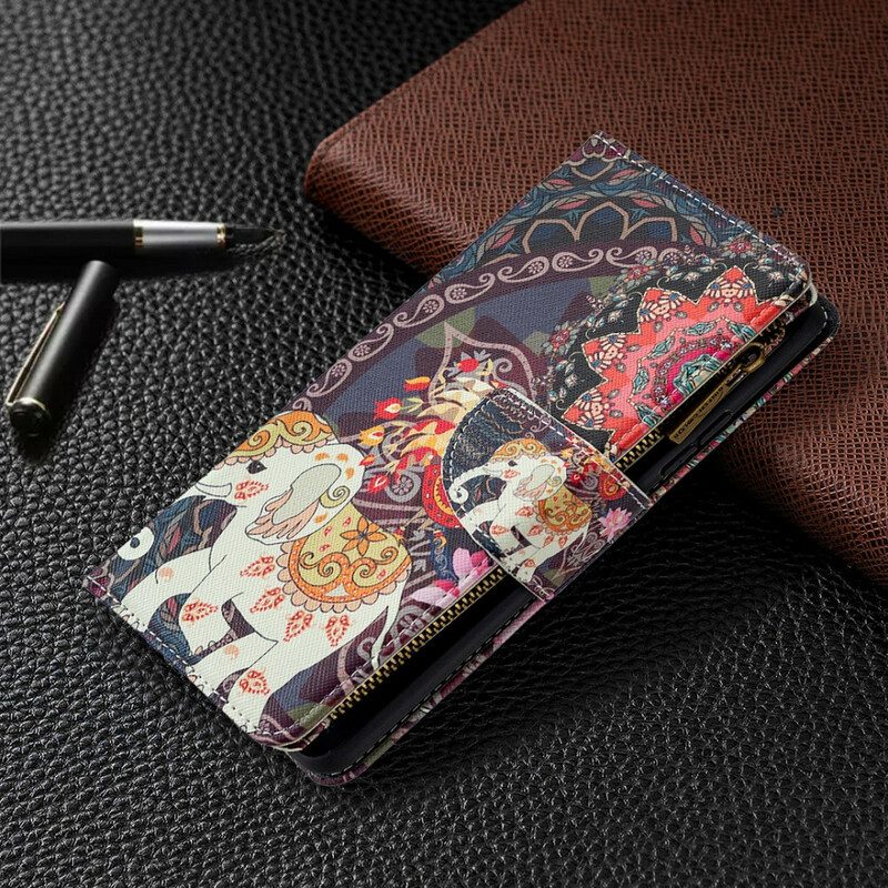 Folio Cover Samsung Galaxy A42 5G Tasca Con Zip A Forma Di Elefante