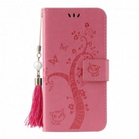 Folio Cover Huawei Mate 40 Pro Albero E Gatto Con Perlina Sul Cordino