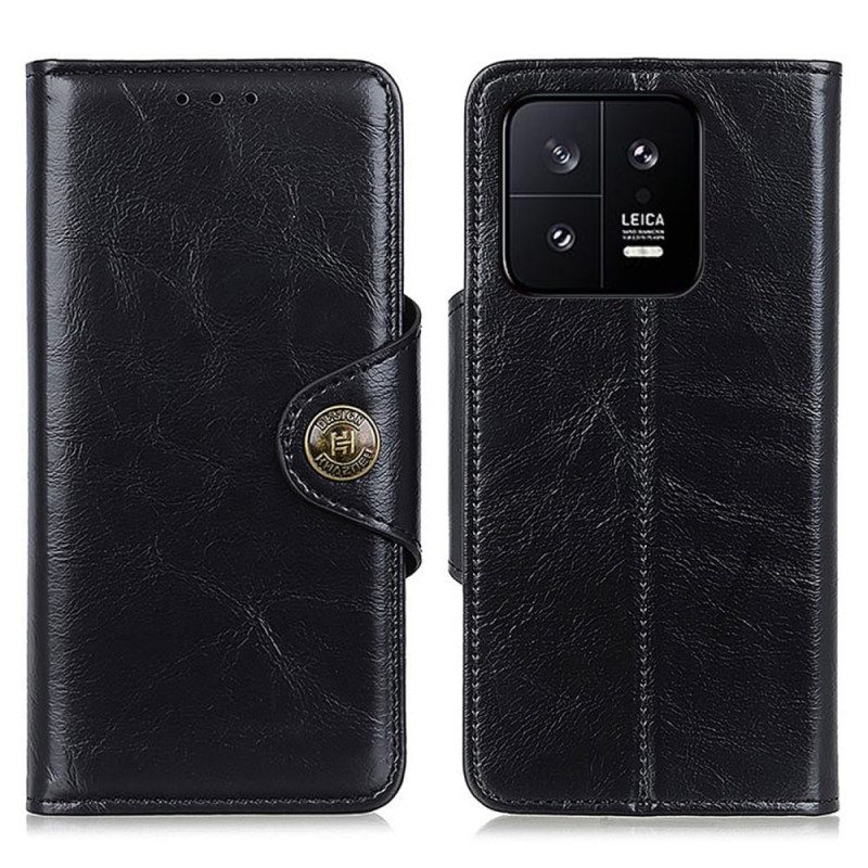Custodia in pelle Xiaomi 13 Pro Bottone Khazneh In Finta Pelle Verniciata
