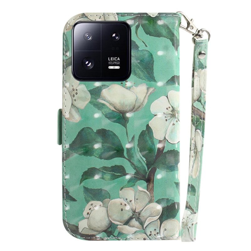Custodia in pelle Xiaomi 13 Pro Cinturino Rami Di Fiori
