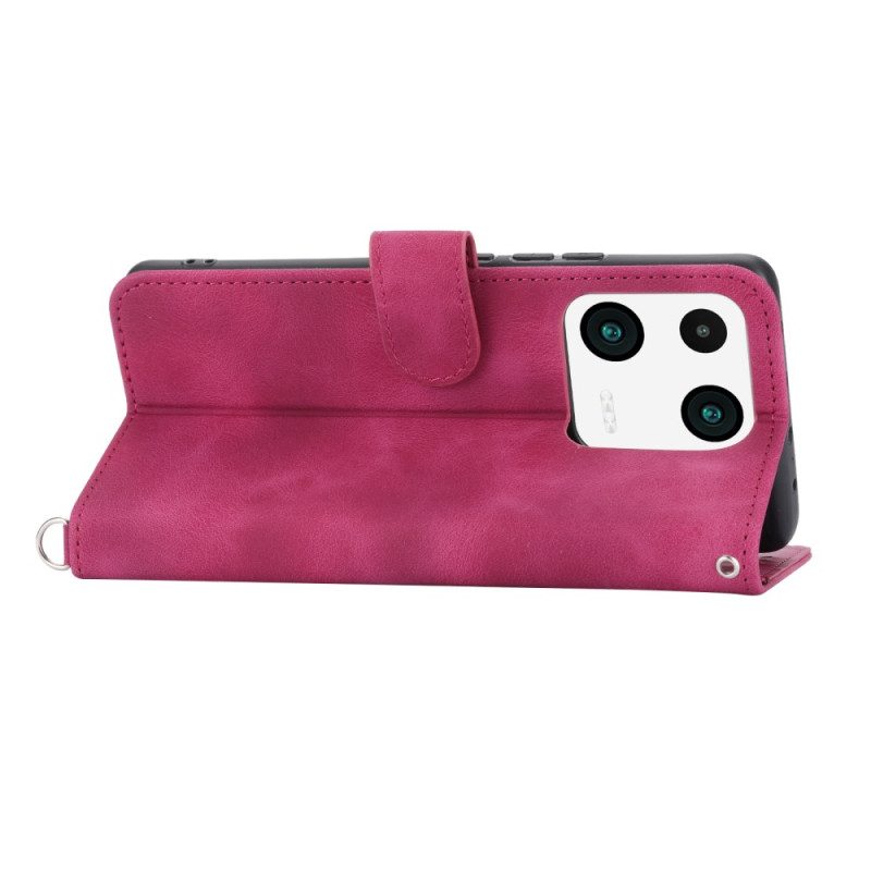 Custodia in pelle Xiaomi 13 Pro Fiori In Pizzo Con Cinturino E Tracolla