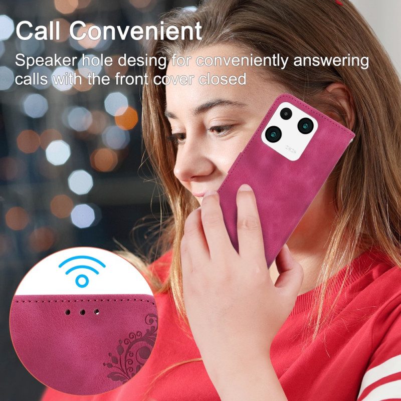 Custodia in pelle Xiaomi 13 Pro Fiori In Pizzo Con Cinturino E Tracolla