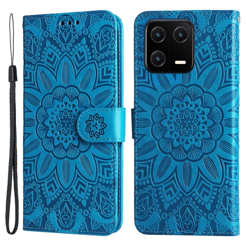 Custodia in pelle Xiaomi 13 Pro Mandala Sole Con Cordino