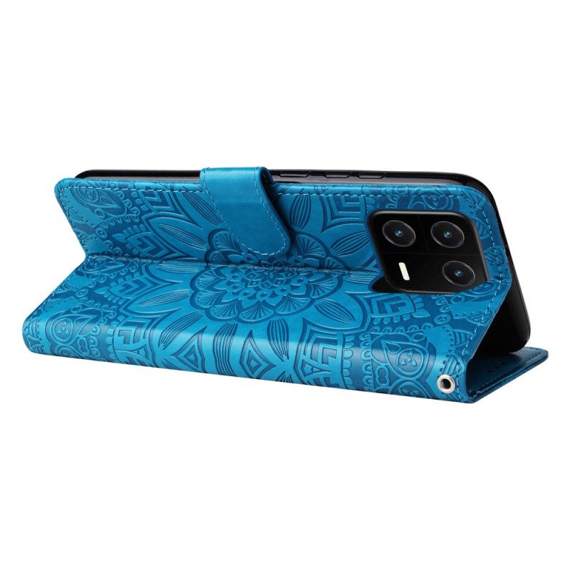 Custodia in pelle Xiaomi 13 Pro Mandala Sole Con Cordino