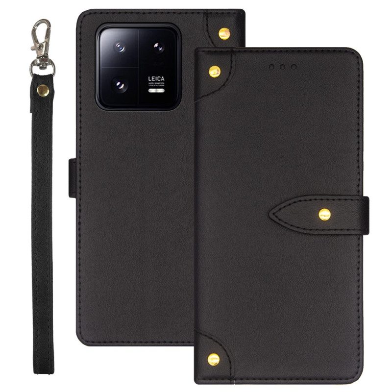 Custodia in pelle Xiaomi 13 Pro Rivetti E Cinturino Idewei