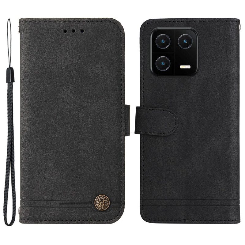 Custodia in pelle Xiaomi 13 Pro Stile In Pelle Con Rivetto Decorativo
