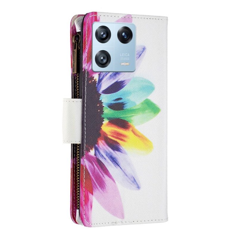 Custodia in pelle Xiaomi 13 Pro Tasca Con Zip A Fiore