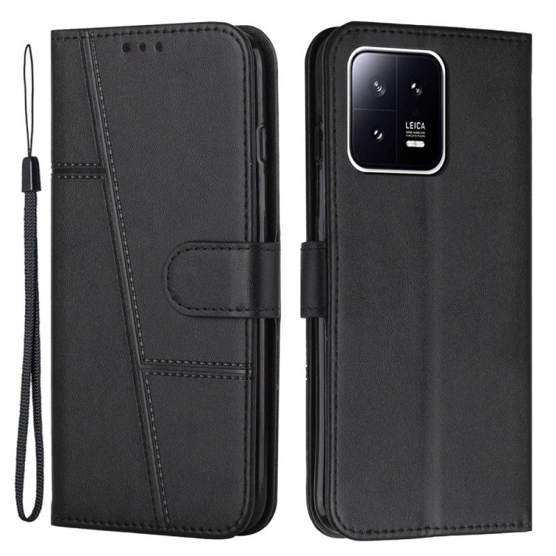 Folio Cover Xiaomi 13 Pro Strappy Stile Geometrico In Pelle