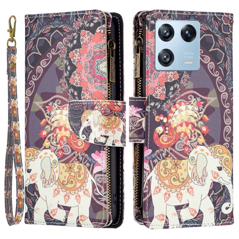 Folio Cover Xiaomi 13 Pro Tasca Con Zip A Forma Di Elefante