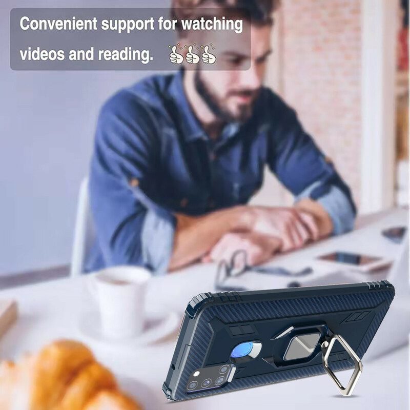 Cover Samsung Galaxy A21s Anello E Fibra Di Carbonio