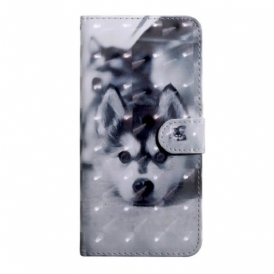 Custodia in pelle Samsung Galaxy A21s Cane In Bianco E Nero