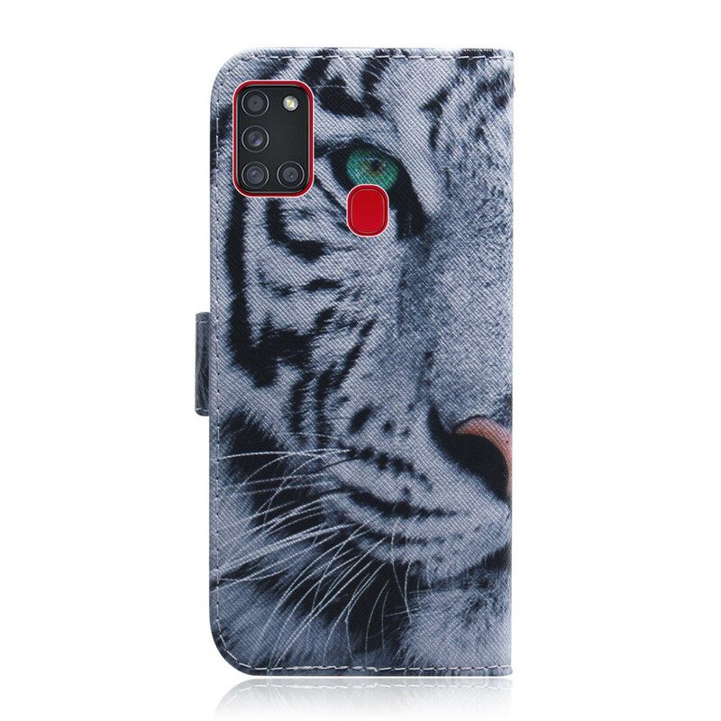 Custodia in pelle Samsung Galaxy A21s Faccia Da Tigre