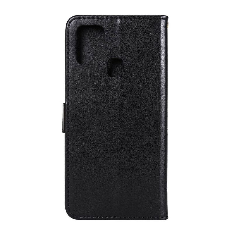 Custodia in pelle Samsung Galaxy A21s Farfalle E Fiori