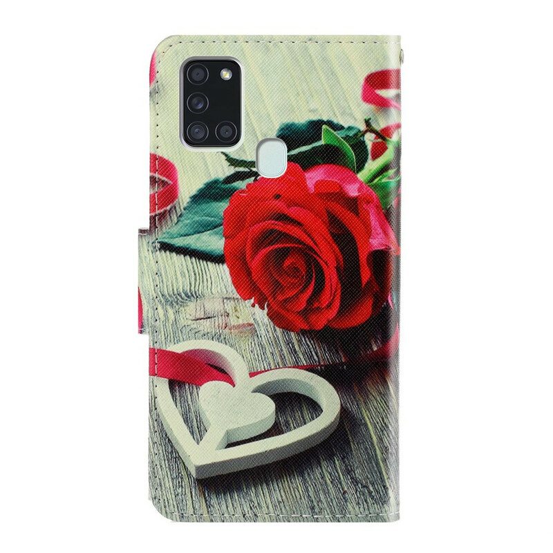 Custodia in pelle Samsung Galaxy A21s Fiori Strappy Colorati