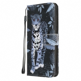 Custodia in pelle Samsung Galaxy A21s Leopardo Con Spalline