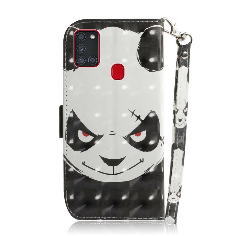 Custodia in pelle Samsung Galaxy A21s Panda Arrabbiato Con Cordino