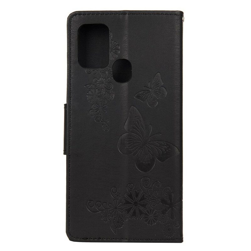 Custodia in pelle Samsung Galaxy A21s Splendide Farfalle Cinturino