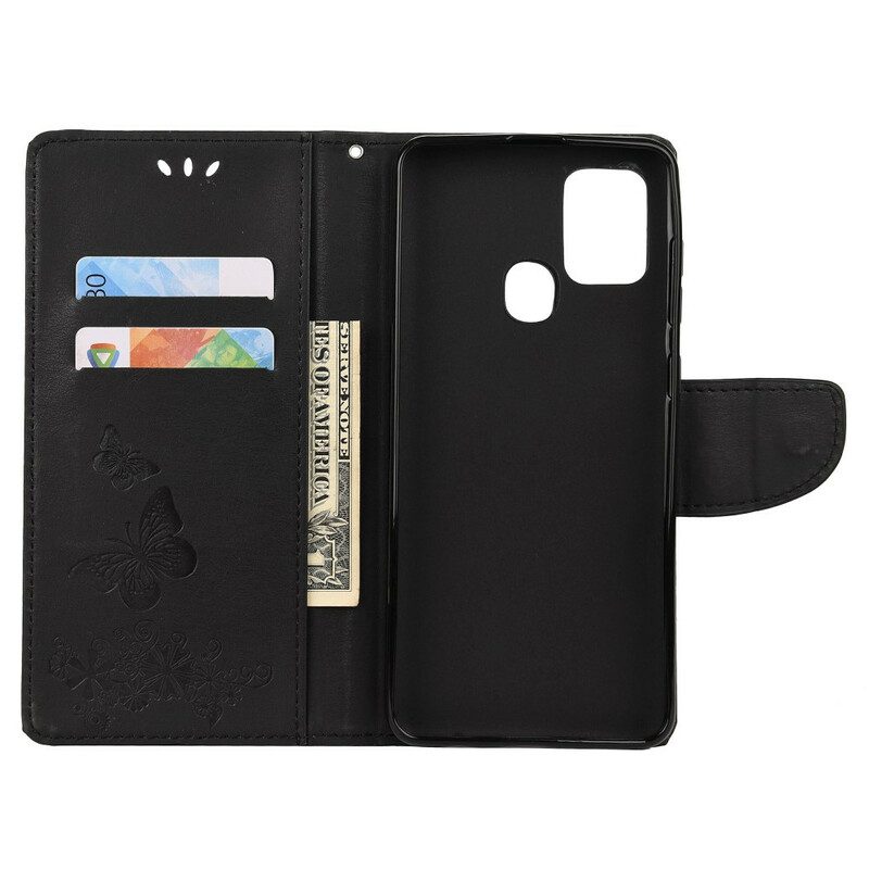 Custodia in pelle Samsung Galaxy A21s Splendide Farfalle Cinturino