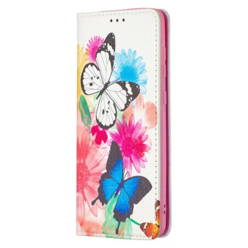 Folio Cover Samsung Galaxy A21s Custodia in pelle Farfalle Colorate