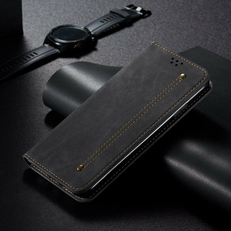 Folio Cover Samsung Galaxy A21s Custodia in pelle Tessuto Denim