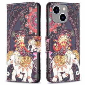 Custodia A Portafoglio iPhone 14 Plus Elefante Tribale