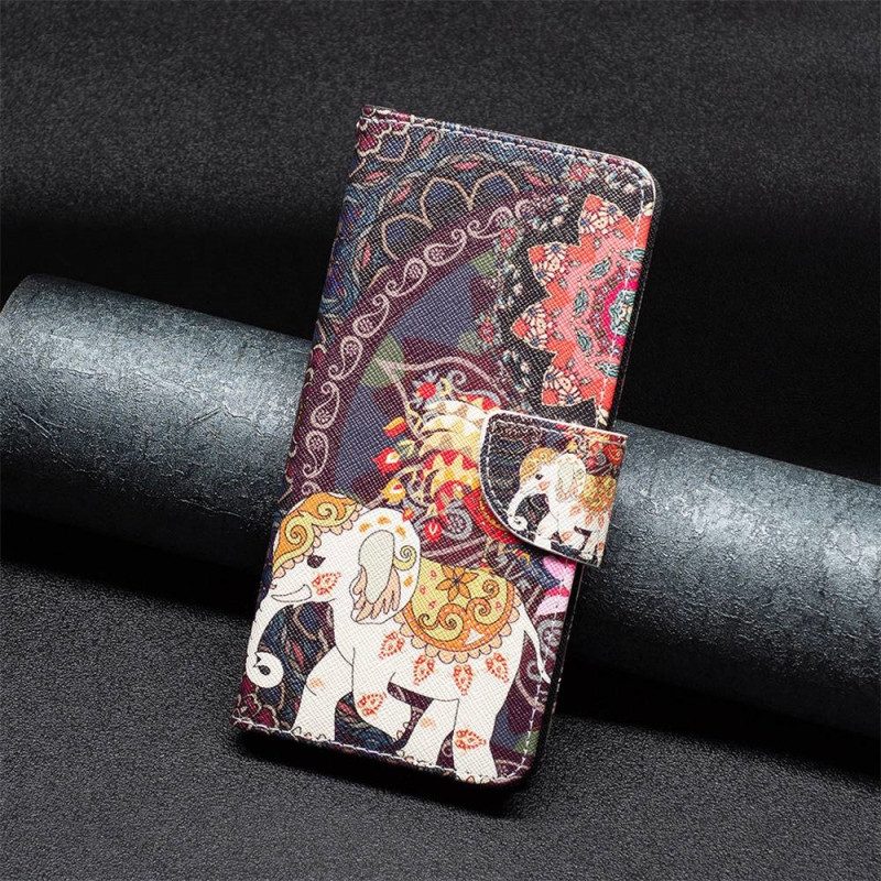 Custodia A Portafoglio iPhone 14 Plus Elefante Tribale