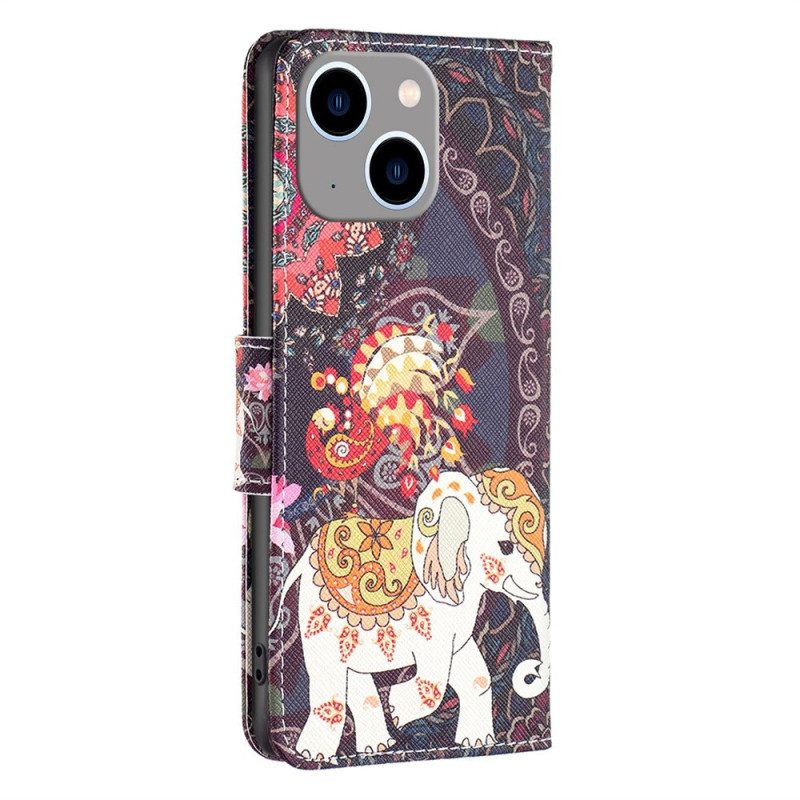 Custodia A Portafoglio iPhone 14 Plus Elefante Tribale
