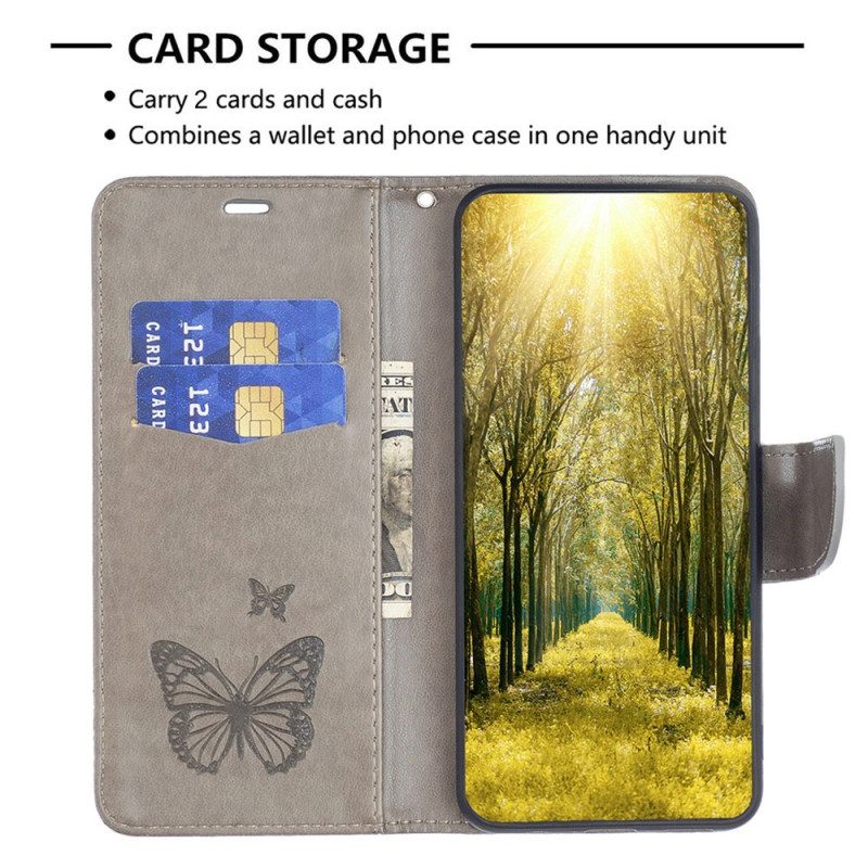 Custodia A Portafoglio iPhone 14 Plus Farfalle Stampate Strappy