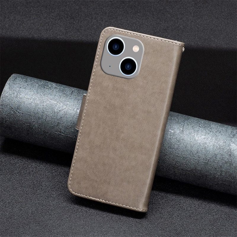 Custodia A Portafoglio iPhone 14 Plus Farfalle Stampate Strappy