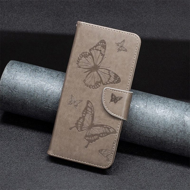 Custodia A Portafoglio iPhone 14 Plus Farfalle Stampate Strappy