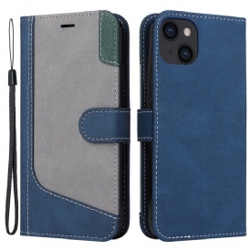 Custodia A Portafoglio iPhone 14 Plus Tricolore Con Cordino