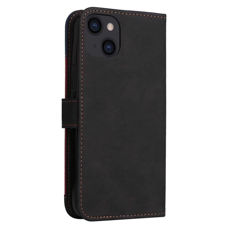 Custodia A Portafoglio iPhone 14 Plus Tricolore Con Cordino