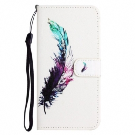 Custodia in pelle iPhone 14 Plus Cinghia Piume